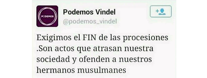 Podemos: ‘Exigimos el fin de las procesiones porque ofenden a nuestros hermanos musulmanes’