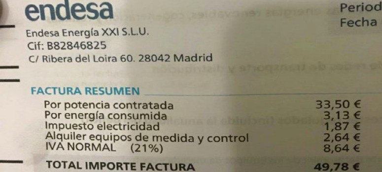 50 euros por 3 de consumo en una factura de Endesa