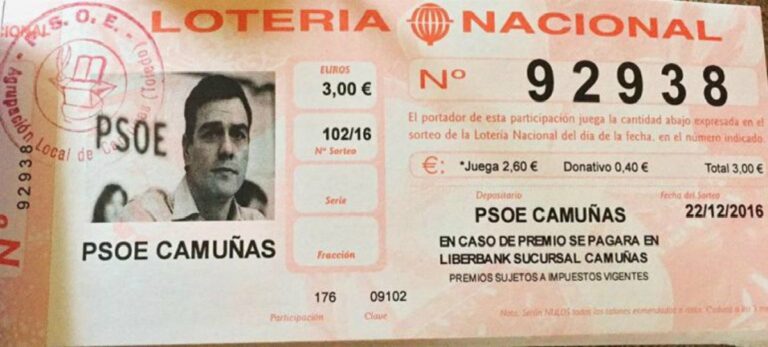 la Lotería de Navidad en las que ha incorporado la cara del exsecretario general Pedro Sánchez.