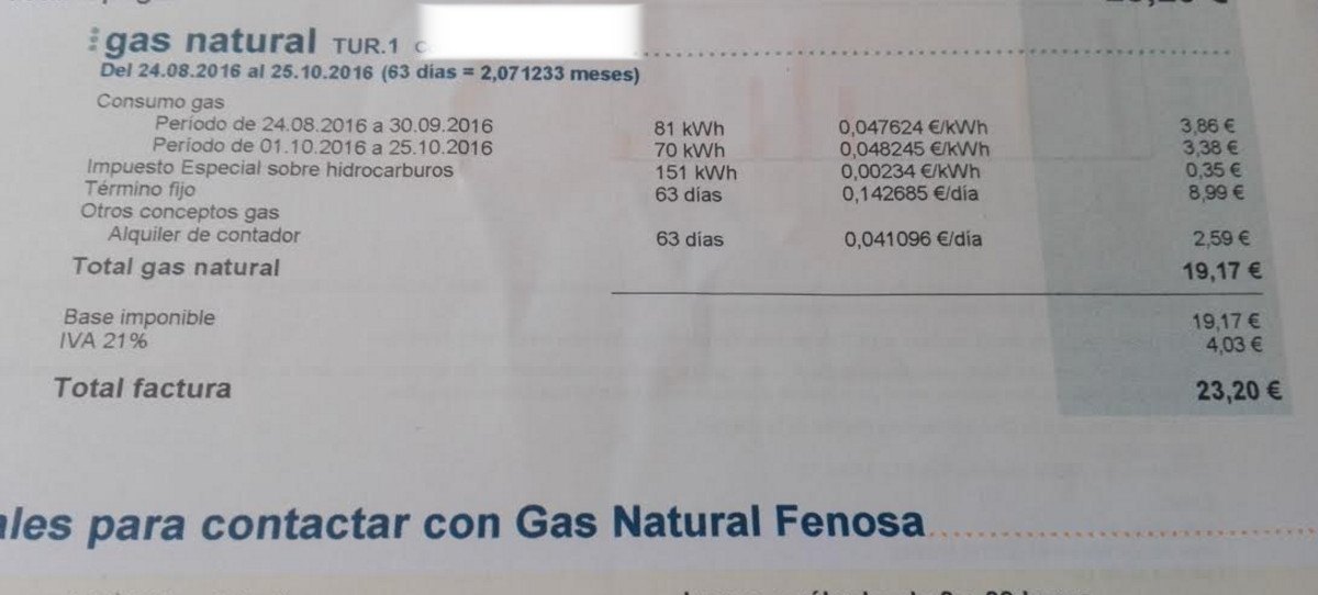 El IVA en la factura del gas supone el 45% del total del consumo