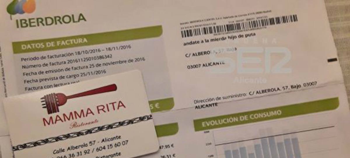 Factura de Iberdrola a un cliente: 'andate a la mierda hijo de p…'