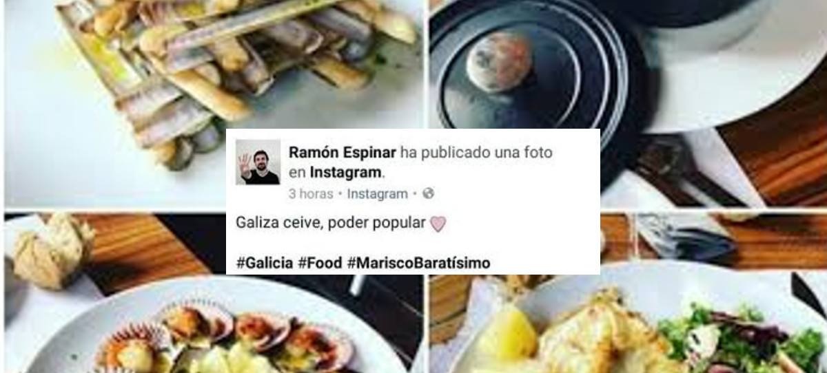 Ramón Espinar borra la foto de su mariscada y su grito independentista